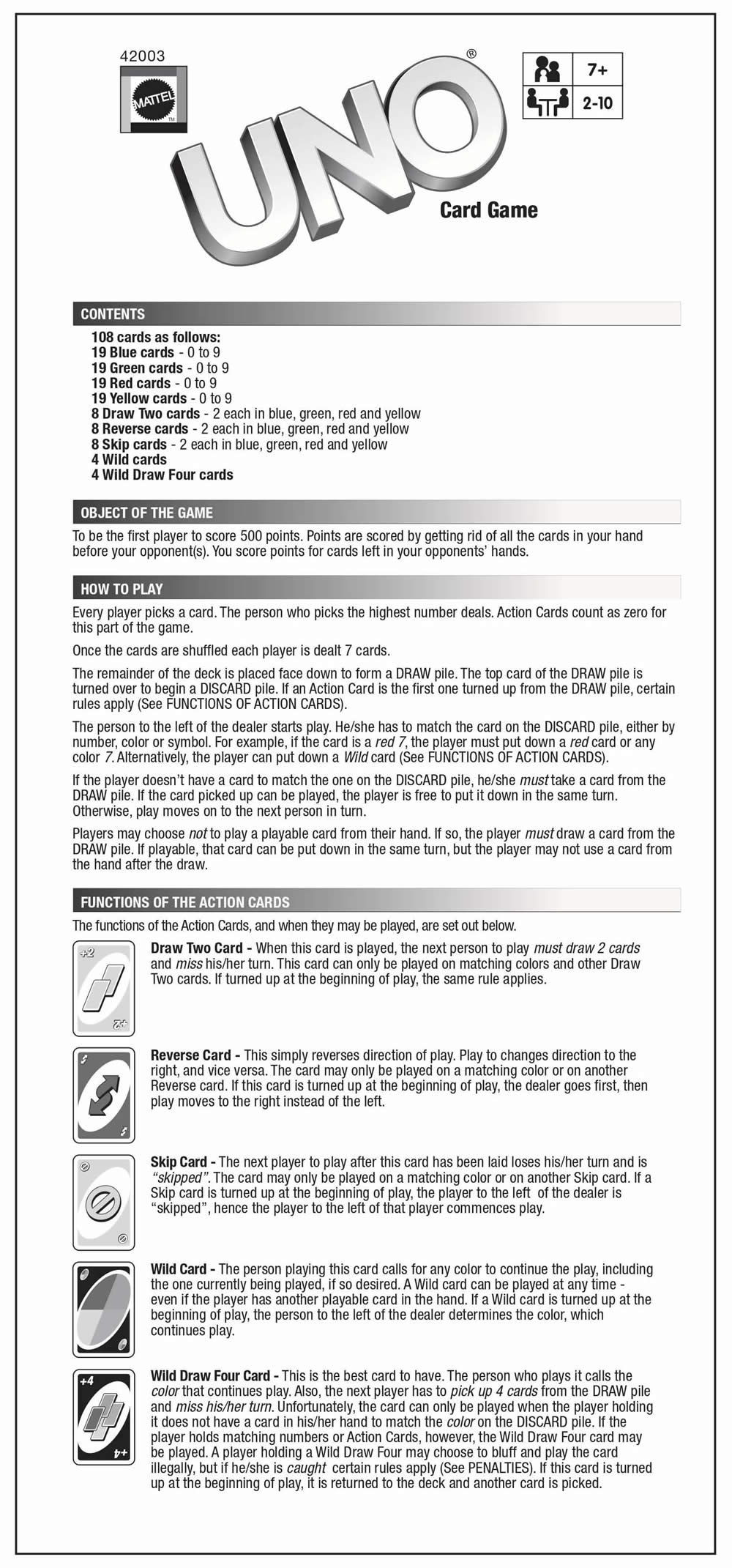Uno Cards PDF Game Rules Page 1